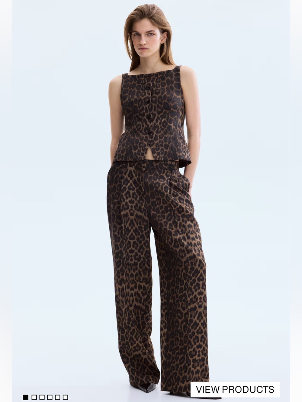 H&M Wide Leg Pant with Belt Leopard Pants